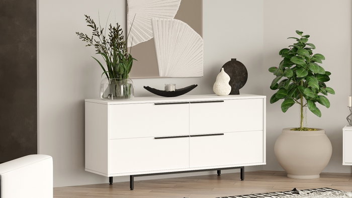Hanah Home Consola On3-W de 160 cm en Blanco con Patas de Metal, Mueble Versátil y Duradero, Tablero Melamina